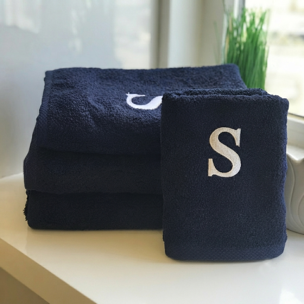 Premium Handtuch -  Mit edler Stickerei Buchstabe "S" - Vielseitig, Nachhaltig, Saugstark & Schnelltrocknend - 100% Baumwolle