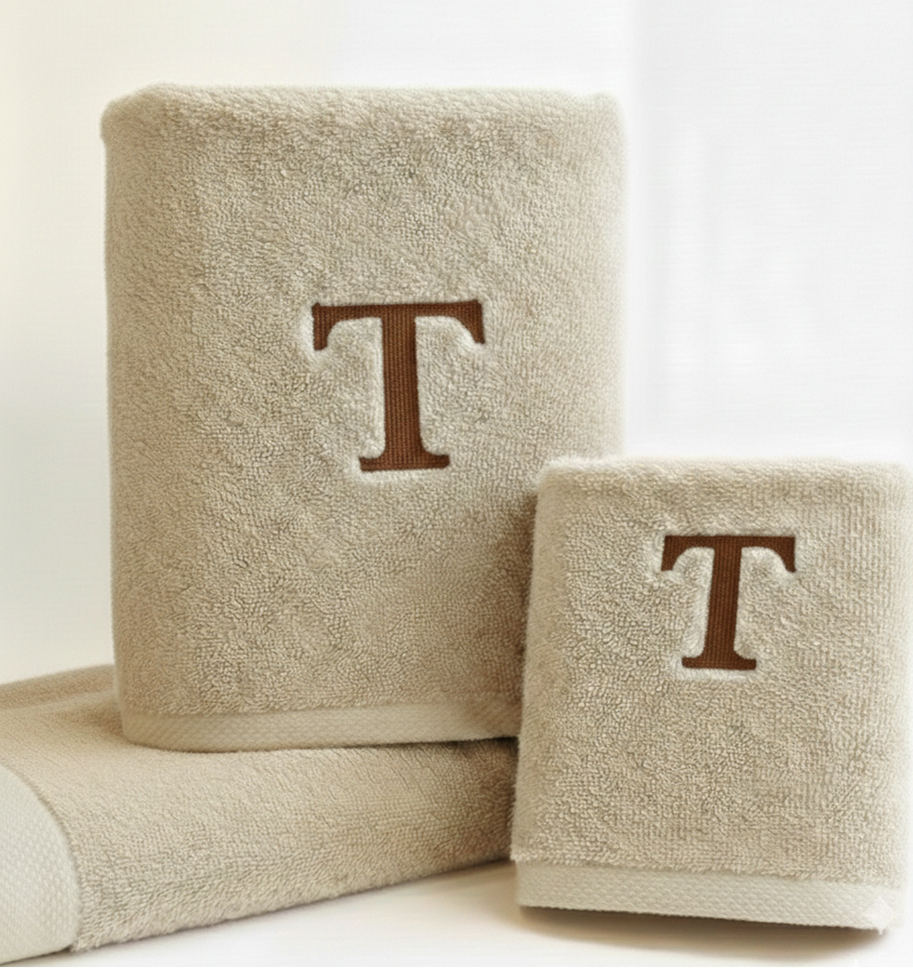 Premium Handtuch -  Mit edler Stickerei Buchstabe "T" - Vielseitig, Nachhaltig, Saugstark & Schnelltrocknend - 100% Baumwolle