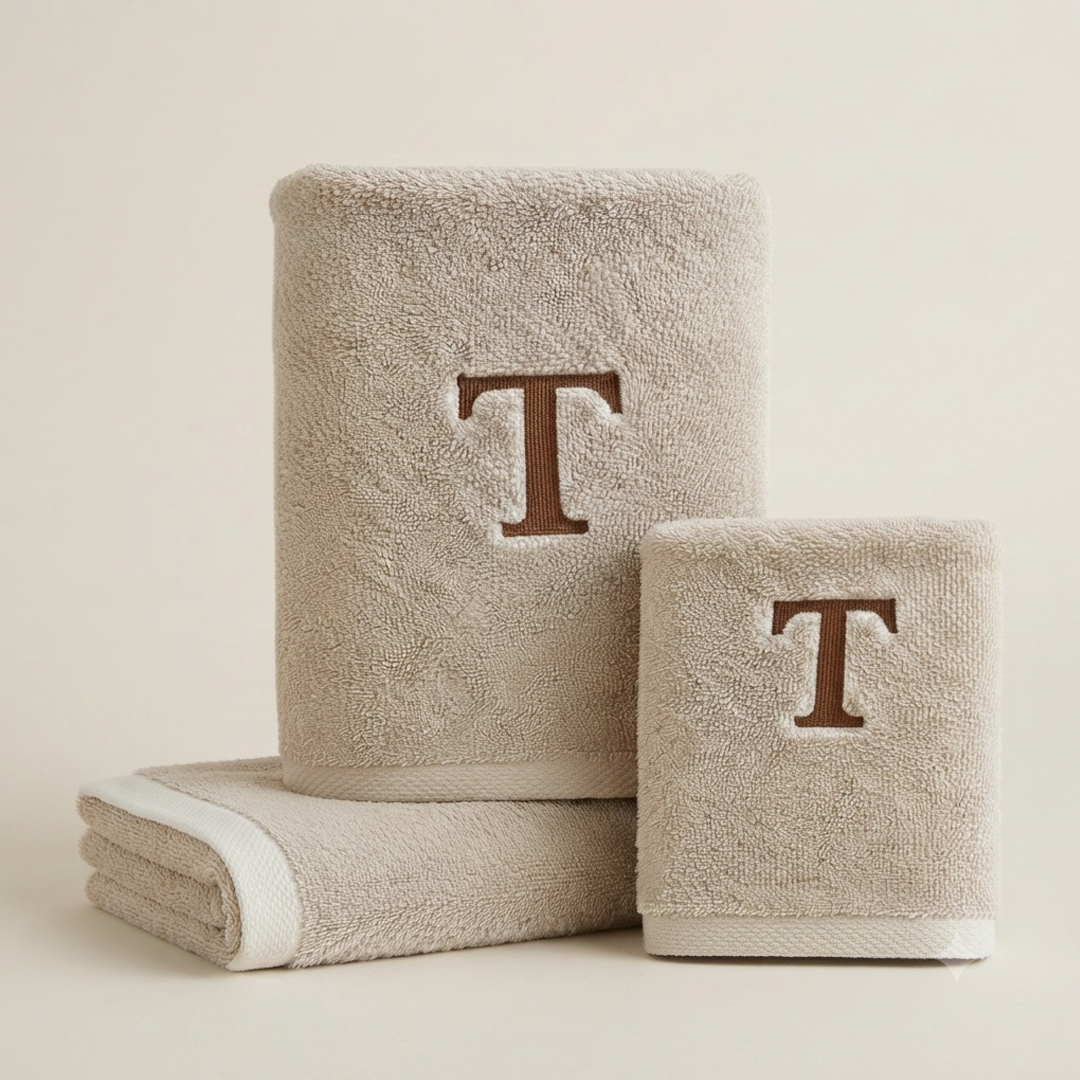 Premium Handtuch -  Mit edler Stickerei Buchstabe "T" - Vielseitig, Nachhaltig, Saugstark & Schnelltrocknend - 100% Baumwolle