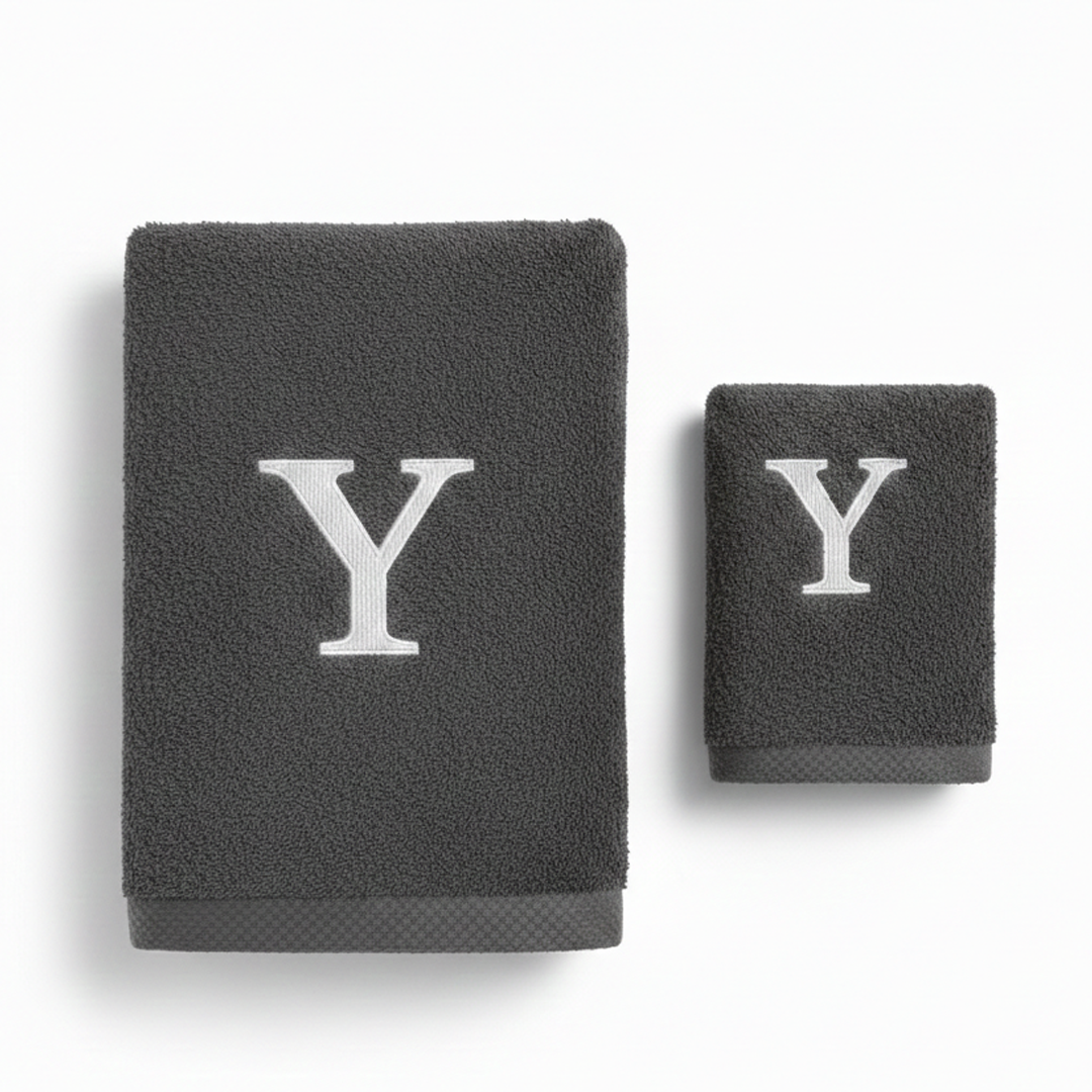 Premium Handtuch -  Mit edler Stickerei Buchstabe "Y" - Vielseitig, Nachhaltig, Saugstark & Schnelltrocknend - 100% Baumwolle