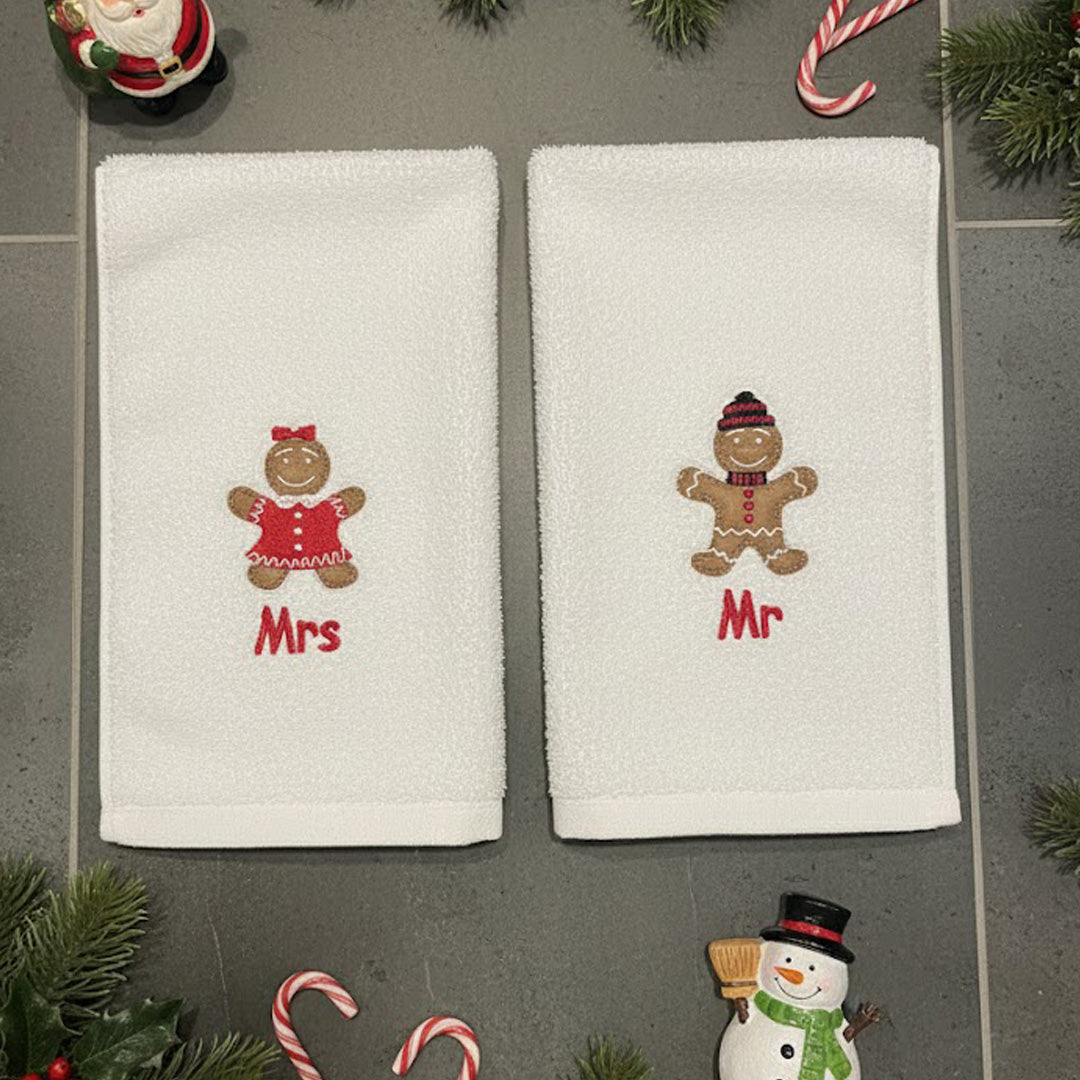 Weihnachtshandtuch - Besticktes Gästehandtuch mit Lebkuchenmuster