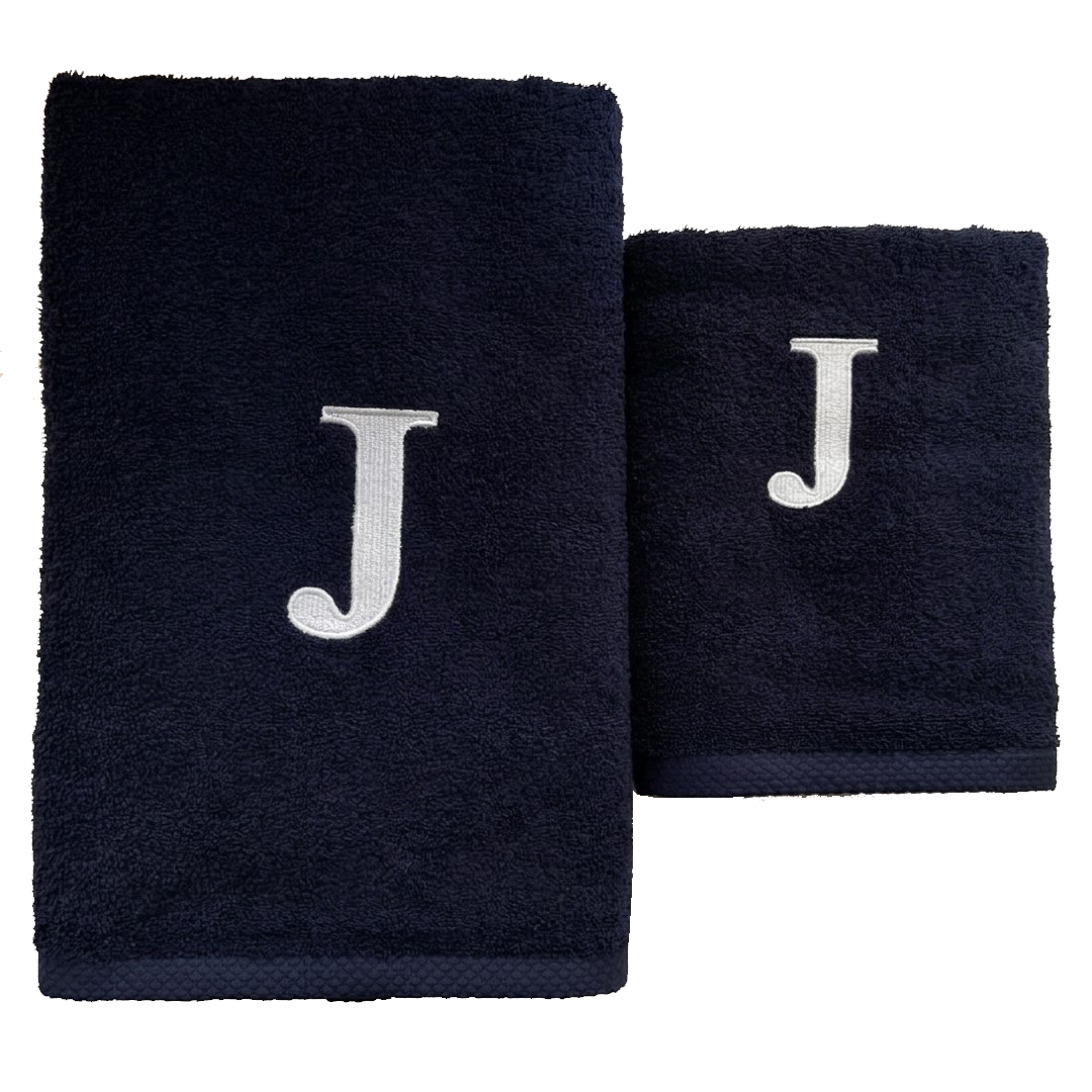 Premium Handtuch -  Mit edler Stickerei Buchstabe "J" - Vielseitig, Nachhaltig, Saugstark & Schnelltrocknend - 100% Baumwolle - Marinenblau