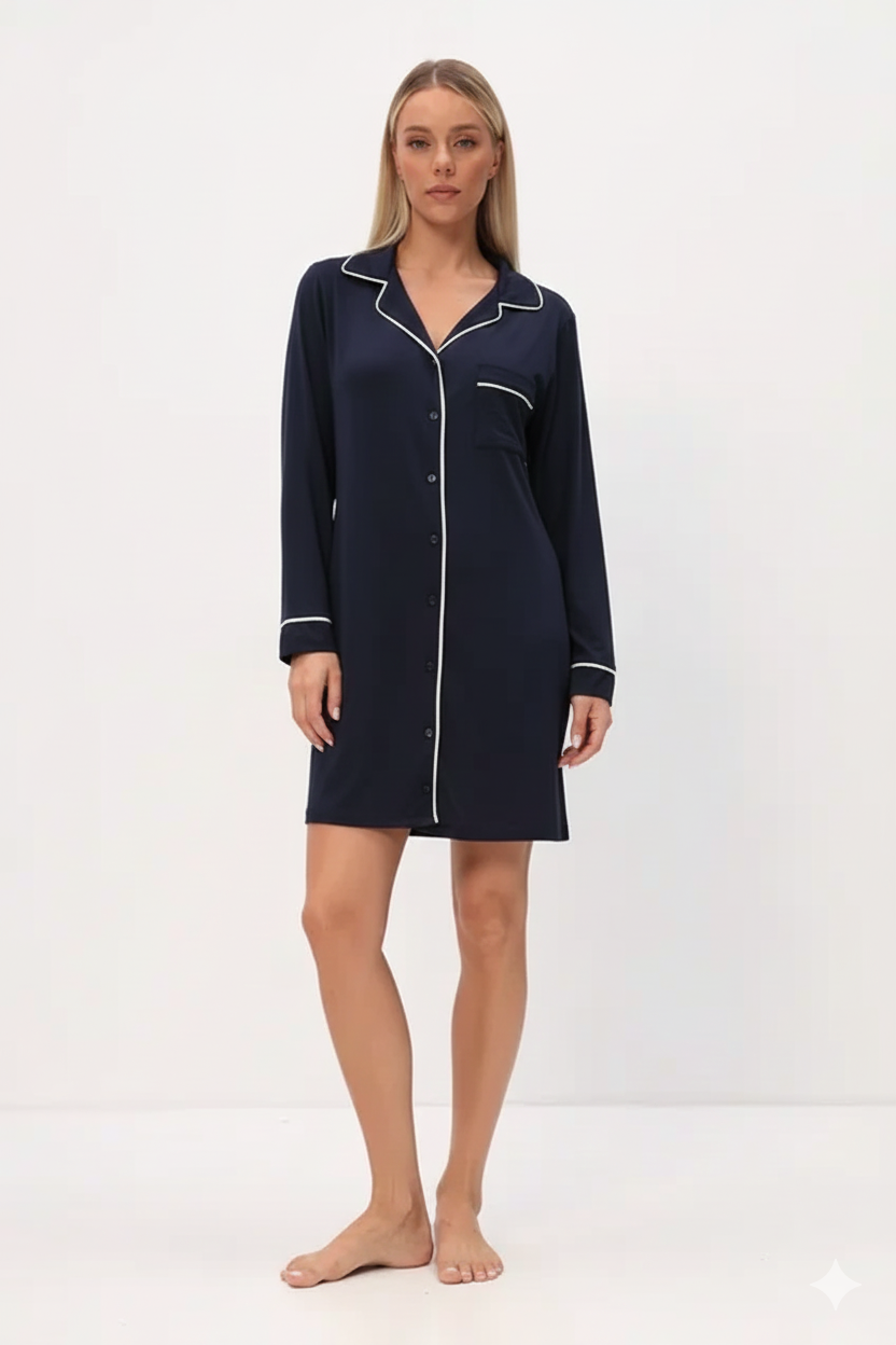 Damen-Nachthemd mit Hemdkragen