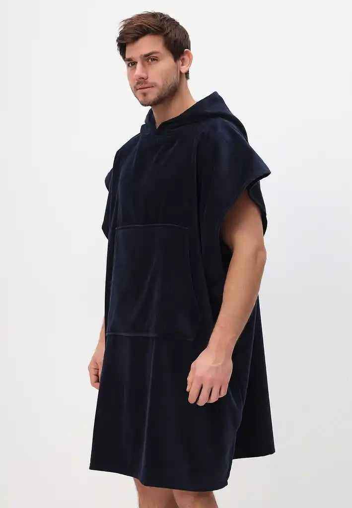Men's poncho with hood made of 100% cotton 
