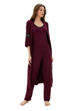 Lade das Bild in den Galerie-Viewer, Exclusives Damen Pyjama mit Morgenmantel aus Bambus viskose LMS-6046
